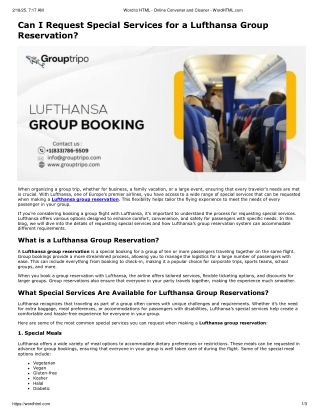 Can I request special services for a Lufthansa group reservation?