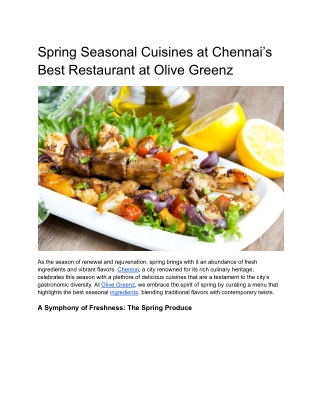 Spring Seasonal Cuisines at Chennai’s  Best Restaurant at Olive Greenz