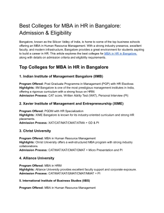 Best Colleges for MBA in HR in Bangalore_ Admission & Eligibility