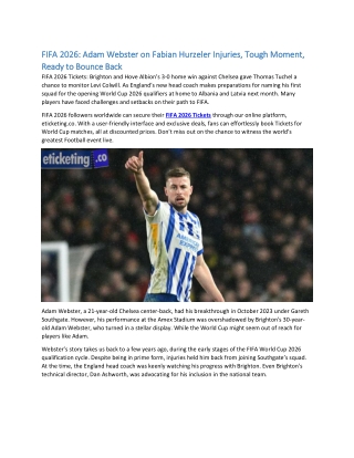 FIFA 2026: Adam Webster on Fabian Hurzeler Injuries, Tough Moment, Ready to Boun
