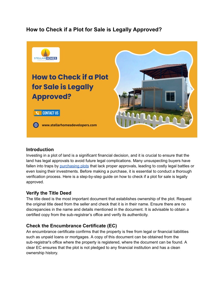 how to check if a plot for sale is legally