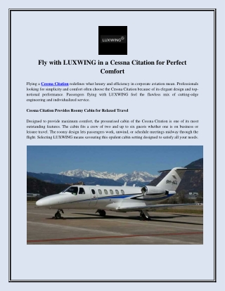 Fly with LUXWING in a Cessna Citation for Perfect Comfort