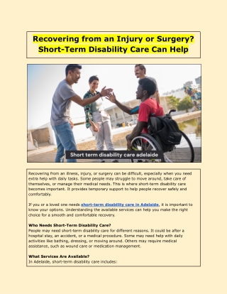 Recovering from an Injury or Surgery? Short-Term Disability Care Can Help