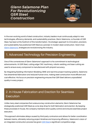 Glenn Salamone Plan For Revolutionizing QSR Steel Construction