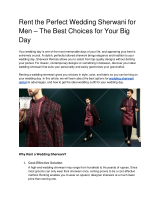 Rent the Perfect Wedding Sherwani for Men – The Best Choices for Your Big Day - Google Docs