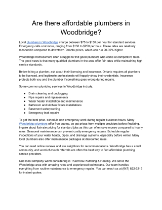 Are there affordable plumbers in Woodbridge