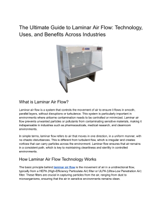The Ultimate Guide to Laminar Air Flow: Technology, Uses, and Benefits Across In
