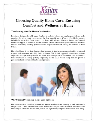 Choosing Quality Home Care Ensuring Comfort and Wellness at Home