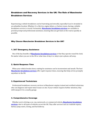 Manchester breakdown services