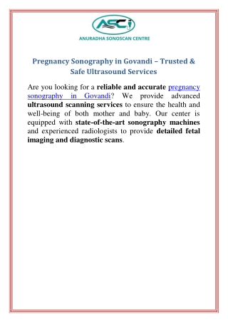 Pregnancy Sonography in Govandi Trusted & Safe Ultrasound Services