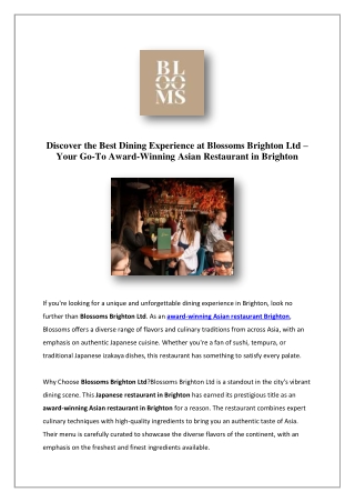 Best Asian Restaurant Brighton | Blossoms Brighton