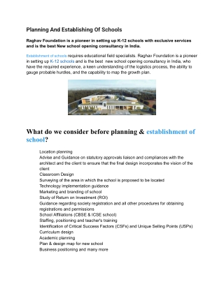 planning and establishing of schools