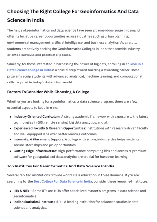 Choosing The Right College For Geoinformatics And Data Science In India