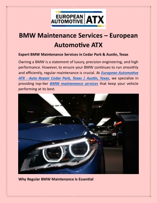 BMW Maintenance Services European Automotive ATX