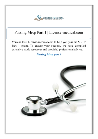 Passing Mrcp Part 1 | License-medical.com