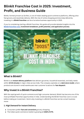 blinkit franchise cost in 2025 investment profit