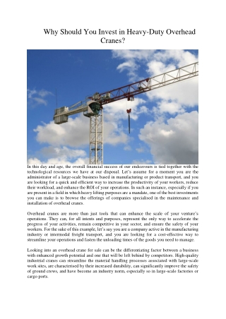 why should you invest in heavy duty overhead