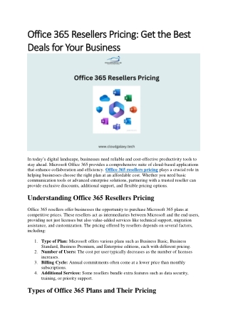 Office 365 Resellers Pricing: Find the Best Plan for Your Business