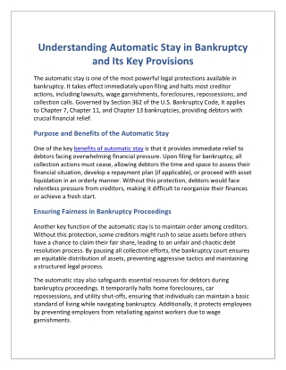 Understanding Automatic Stay in Bankruptcy and Its Key Provisions