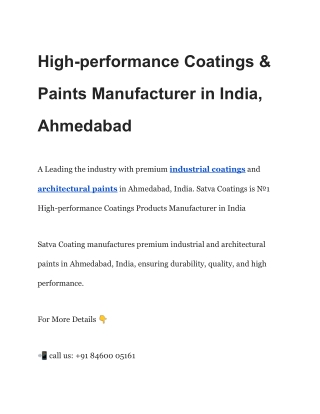 High-performance Coatings & Paints Manufacturer in India, Ahmedabad