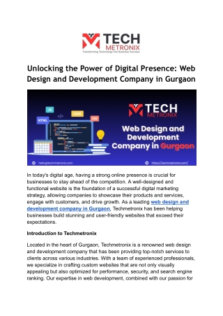 Unlocking the Power of Digital Presence Web Design and Development Company in Gurgaon