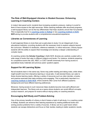 the role of well equipped libraries in student