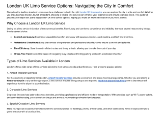 London UK Limo Service Options: Navigating the City in Comfort