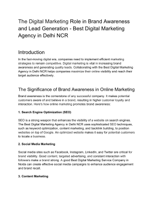 The Digital Marketing Role in Brand Awareness and Lead Generation - Best Digital