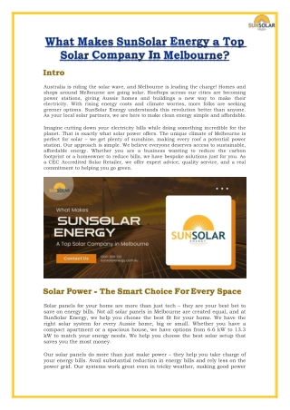 What Makes SunSolar Energy a Top Solar Company In Melbourne?