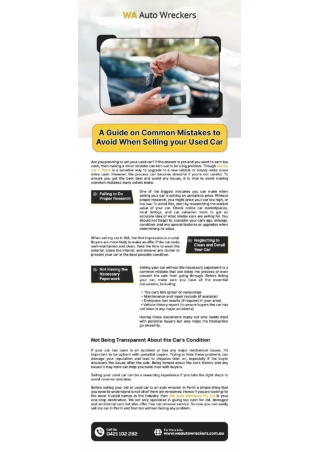 A Guide on Common Mistakes to Avoid When Selling your Used Car - WA Auto Wreckers Australia