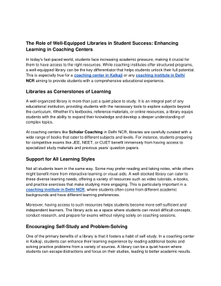 The Role of Well-Equipped Libraries in Student Success(blog)