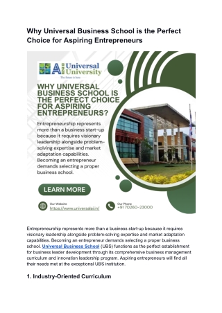Why Universal Business School is the Perfect Choice for Aspiring Entrepreneurs