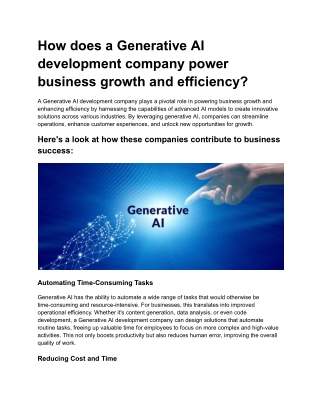 How does a Generative AI development company power business growth and efficiency?