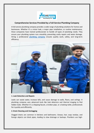 Comprehensive Services Provided by a Full-Service Plumbing Company