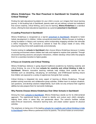 Athena Kinderhaus_ The Best Preschool in Gachibowli for Creativity and Critical Thinking