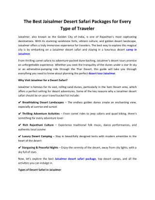 Jaisalmer Desert Safari Package  - Best Desert Safari Camp Jaisalmer