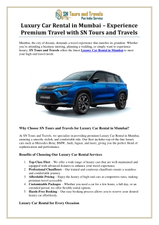 Luxury Car Rental in Mumbai – SN Tours and Travels
