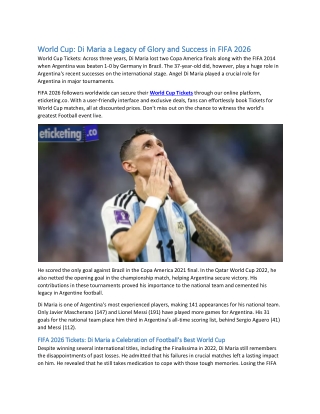 World Cup: Di Maria a Legacy of Glory and Success in FIFA 2026