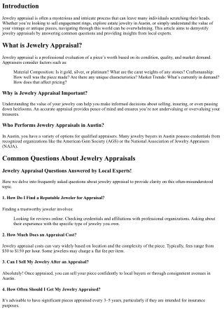 Jewelry Appraisal Questions Answered by Local Experts!
