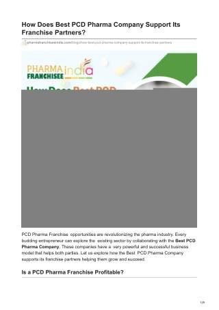 How Does Best PCD Pharma Company Support Its Franchise Partners?