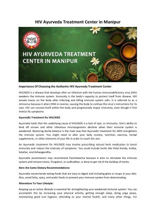 HIV Ayurveda Treatment Center in Manipur
