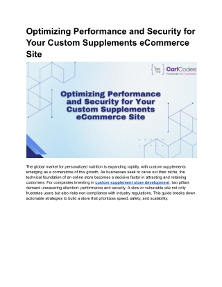 Optimizing Performance and Security for Your Custom Supplements eCommerce Site