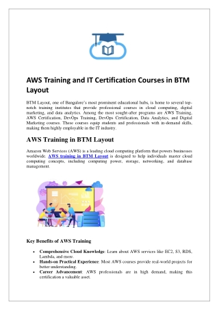 AWS Training and IT Certification Courses in BTM Layout