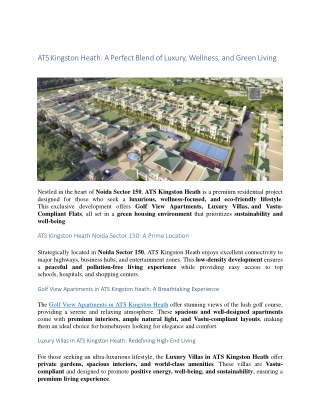 Why Invest in ATS Kingston Heath Noida Sector 150? Book Now!