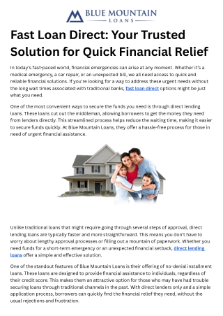 Fast Loan Direct Your Trusted Solution for Quick Financial Relief