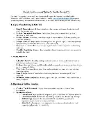 Checklist for Coursework Writing No One Has Revealed Yet