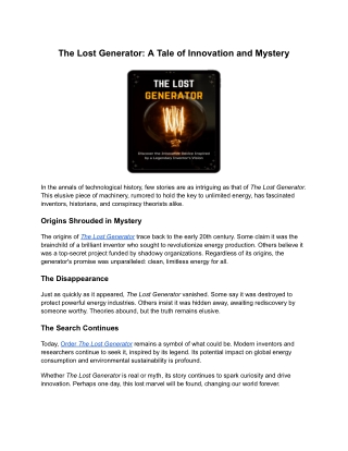 the lost generator a tale of innovation