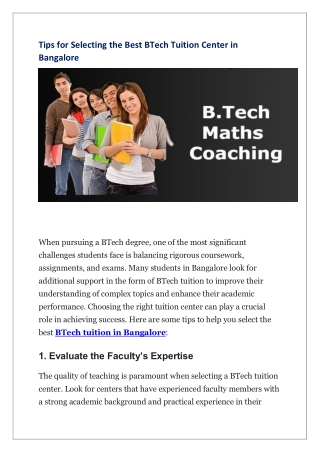 tips for selecting the best btech tuition center