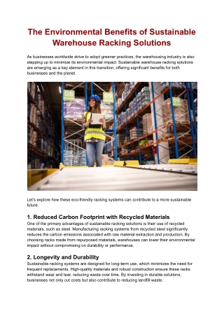 The Environmental Benefits of Sustainable Warehouse Racking Solutions