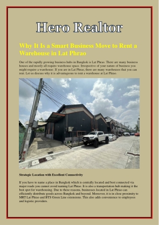 Why It Is a Smart Business Move to Rent a Warehouse in Lat Phrao